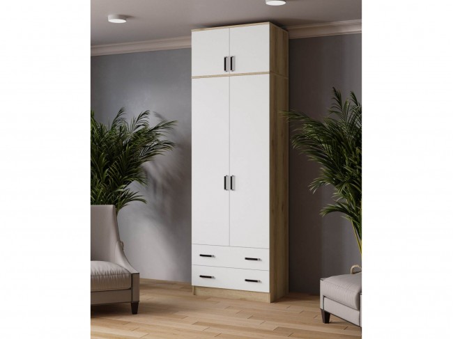 Шкаф 0,8 Лагуна с антресолью, Дуб делано/Белый фото