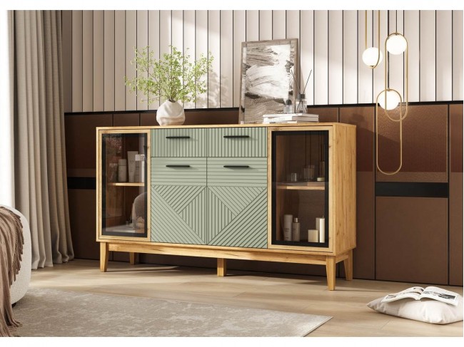 Комод Флэш (рамка AGT), Крафт золотой/Олива софт фото