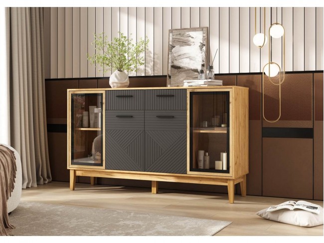 Комод Флэш (рамка AGT), Крафт золотой/Браш графит фото