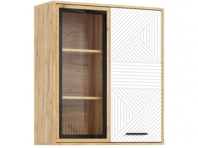 Шкаф навесной Флэш (рамка AGT), Крафт золотой/Браш вайт фото