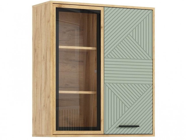 Шкаф навесной Флэш (рамка AGT), Крафт золотой/Олива софт фото