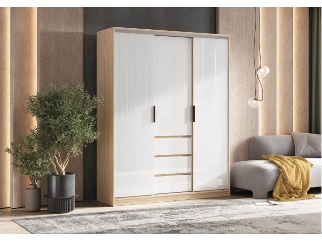 Шкаф-купе Челси (1600), Дуб сонома/Белый глянец фото