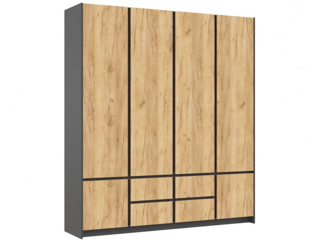 Шкаф 4-х створчатый Остин с ящиками, Графит/Дуб крафт фото