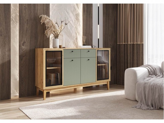 Комод Оливия (рамка AGT), Крафт золотой/Олива софт фото