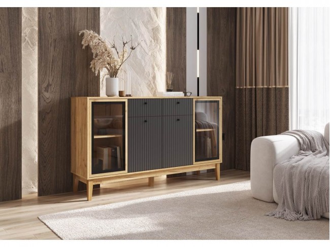 Комод Оливия (рамка AGT), Крафт золотой/Браш графит фото