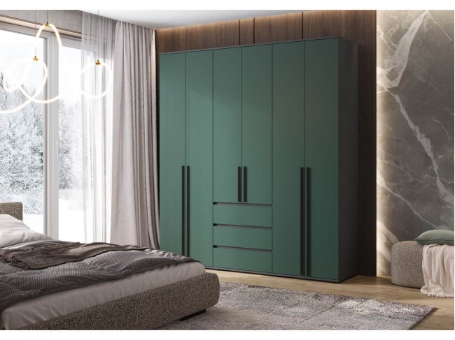 Шкаф 6-ти створчатый Норд, Графит/Изумрудный фото
