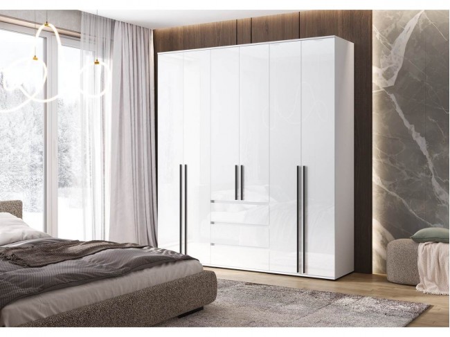 Шкаф 6-ти створчатый Норд, Белый/Белый глянец фото