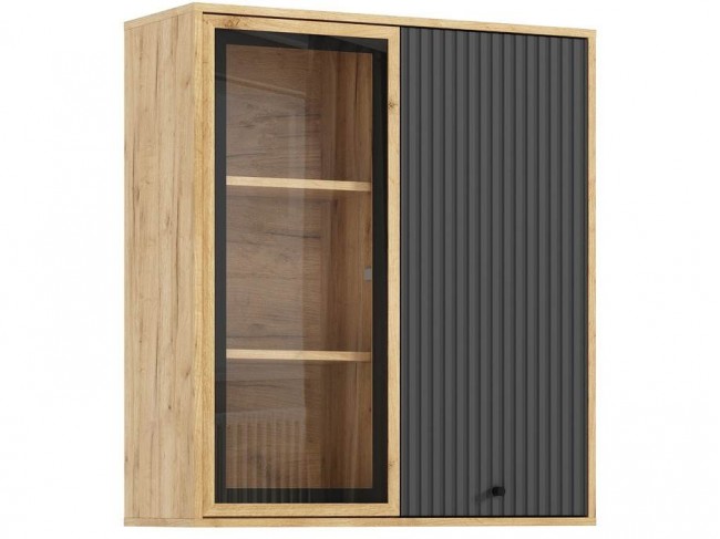 Шкаф навесной Оливия (рамка AGT), Крафт золотой/Браш графит фото