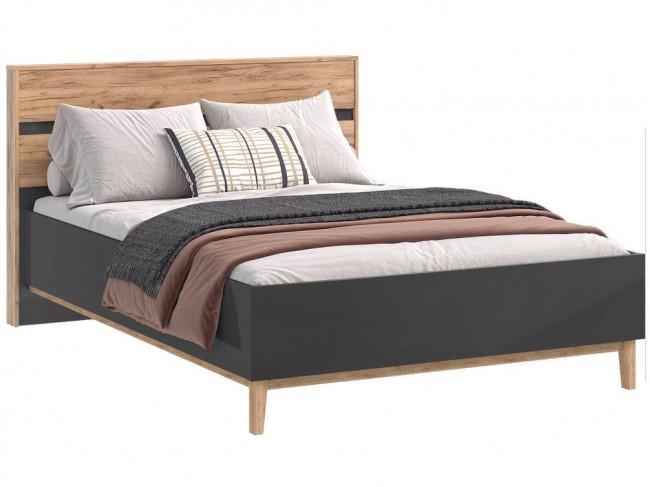 Кровать 1,4м Кельн с настилом ЛДСП, Крафт золотой/Графит фото