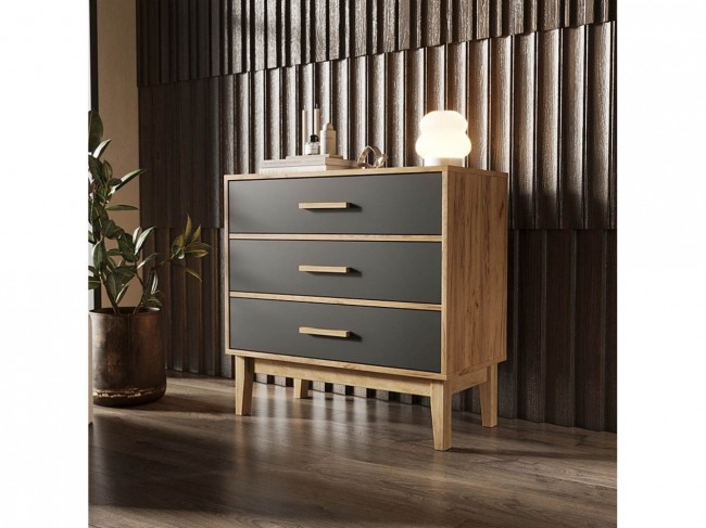 Комод 3 ящика Кельн (800), Крафт золотой/Графит фото