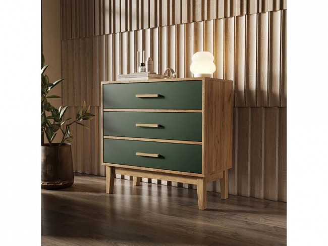 Комод 3 ящика Кельн (800), Крафт золотой/Изумрудный фото