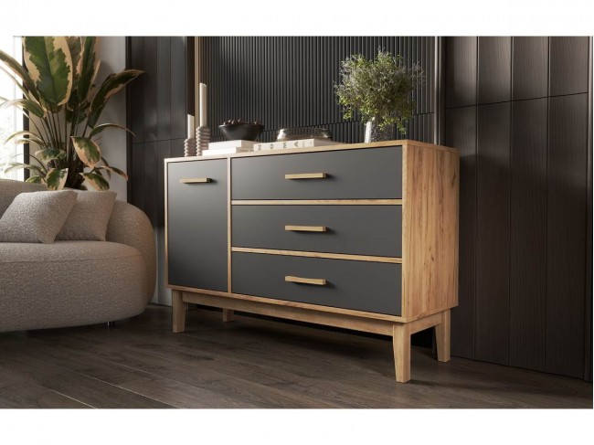 Комод (1 дверь/3 ящика) Кельн (1200), Крафт золотой/Графит фото