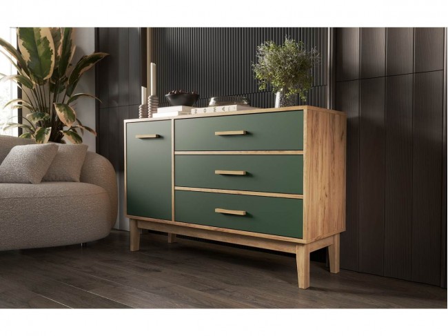 Комод (1 дверь/3 ящика) Кельн (1200), Крафт золотой/Изумрудный фото