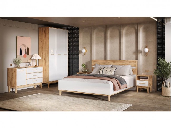 Модульная спальня Кельн, Крафт золотой/Белый глянец фото