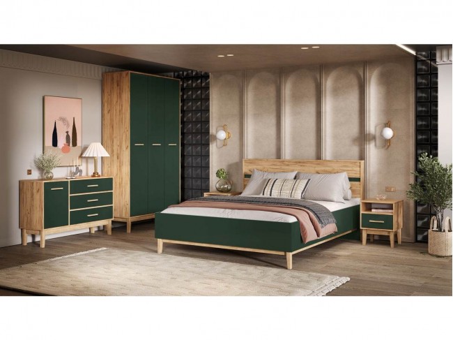 Модульная спальня Кельн, Крафт золотой/Изумрудный фото