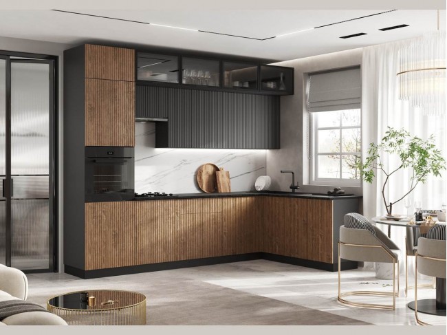 Кухня Оливия NEW 3,0х1,8/1080м (490), компоновка №4, Графит софт фото