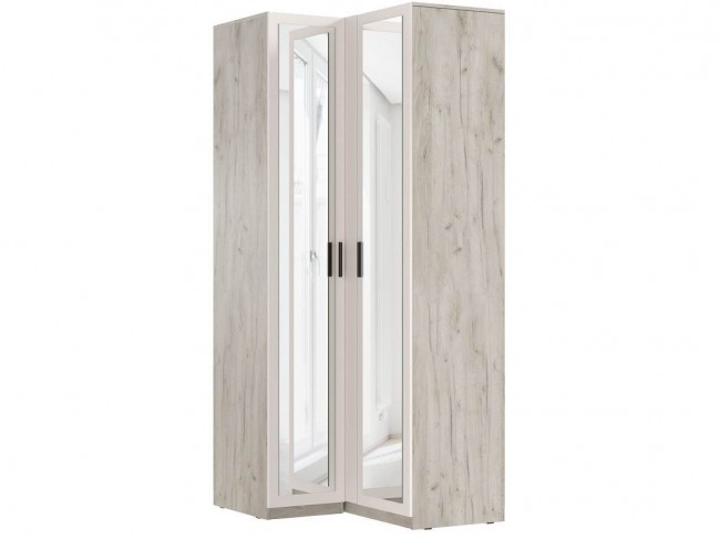 Шкаф угловой Ларго двухдверный (2 зеркала), Крафт серый/Кашемир фото